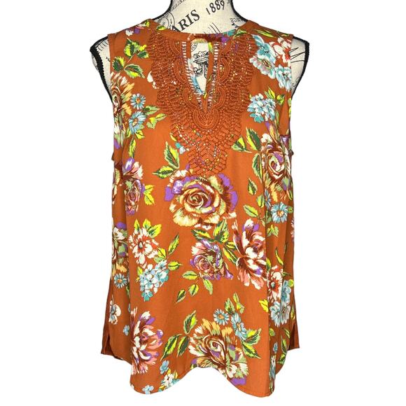 Daniel Rainn SMALL Quin Keyhole Crochet Blouse - Stitch Fix Mixed Material Top - Picture 1 of 12